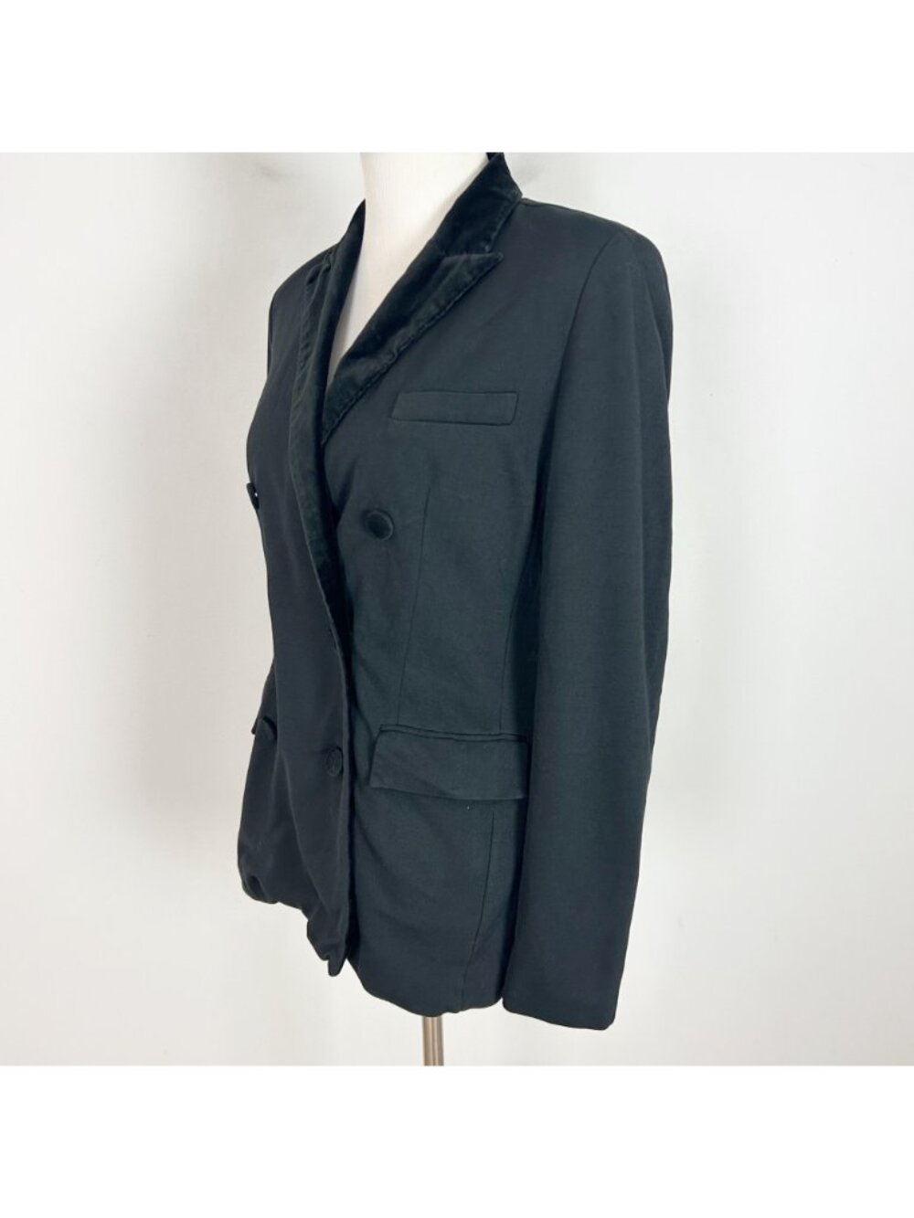 Lauren Ralph Lauren Black Double Breasted Blazer Jacket with Velvet Collar Sz 2 - Picture 3 of 5